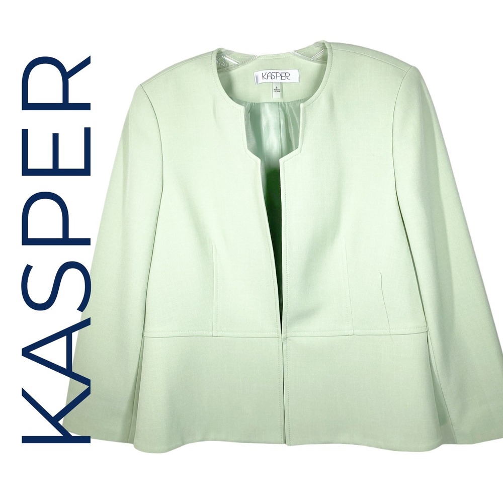 KASPER Light Green‎ Collarless Open Front Blazer Jacket Business Office Size 8
